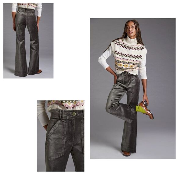 Anthropologie Maeve Pants Women's 10 Dark Green Wide Leg Boho Velvet - Picture 1 of 16